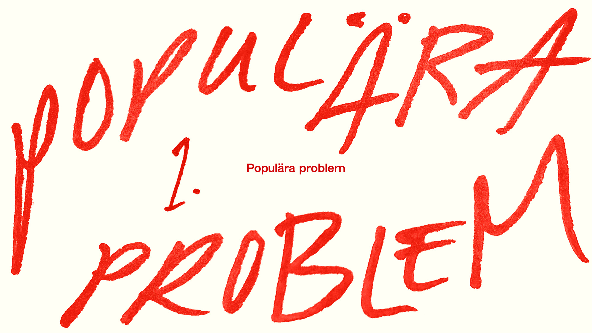 POPULÄRA PROBLEM. Titeldesign. Regi: Ernst De Geer, Sissela Benn. Producent: Filmlance / Sigrid Nordenhake, Amelie Svenstedt. Manus: Isabella Rodriguez, Andreas Nygård. (Svt)